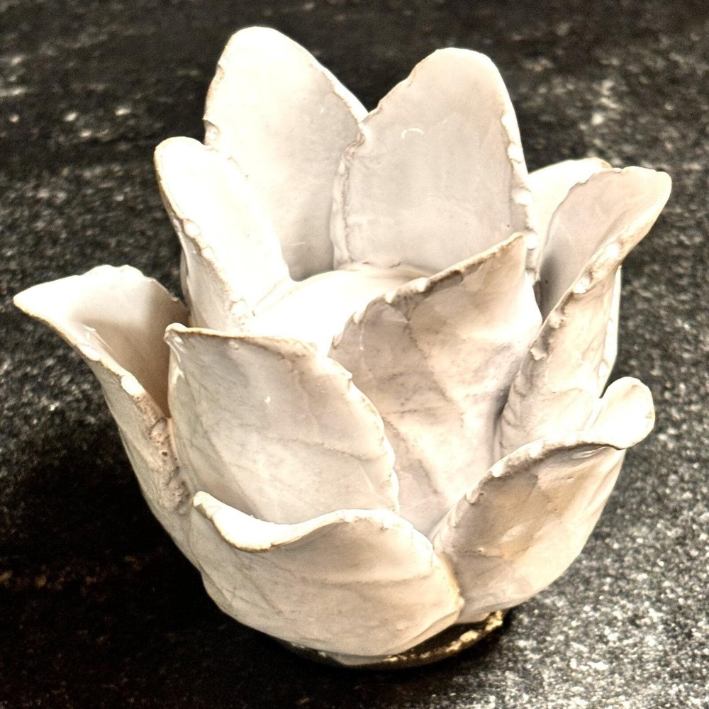 White Flower Terracotta Tealight Votive Candleholder Succulent Pottery 3.5"